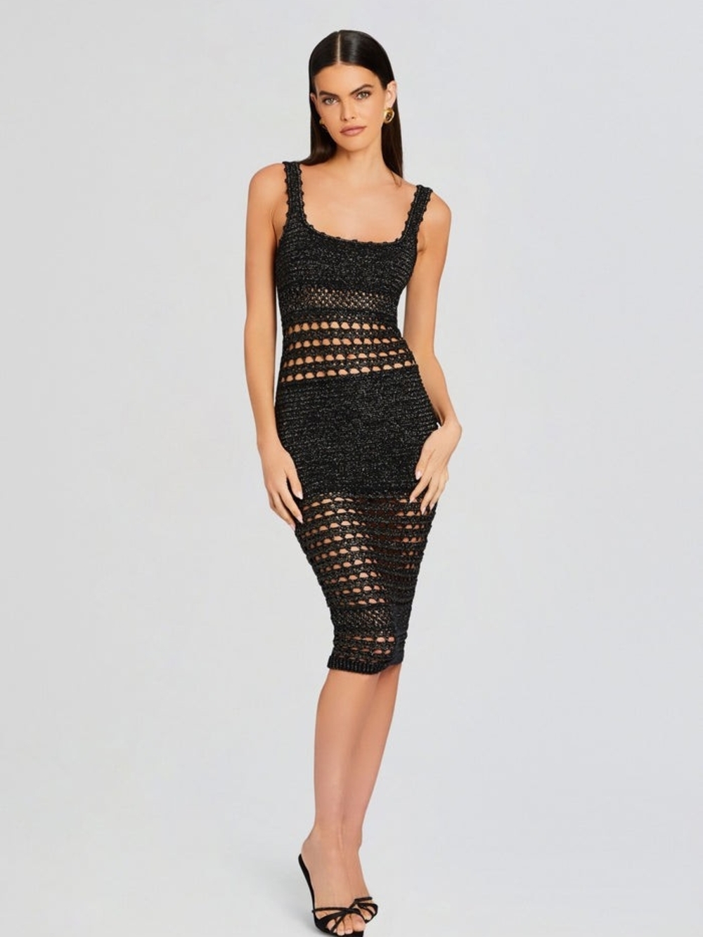 NWT Retrofete Avril Knit Crochet Dress in Black & Gold Size Medium